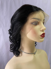 Black Front Lace Bouncy Curls Human Hair Bob Wig 180% Density